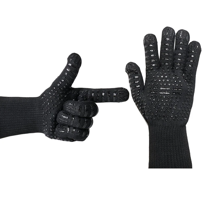 Cotton+ non-slip silicone insulation high temperature gloves 500 degrees BBQ fireproof barbecue microwave gloves