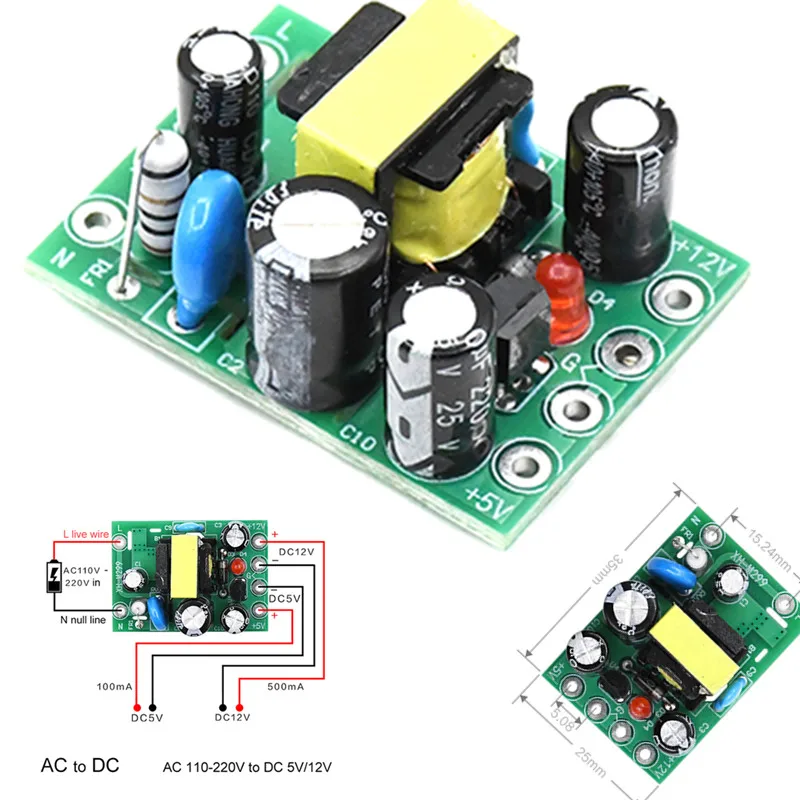 

1PCS / 4PCS Hot Sale Mini AC-DC Converter AC 110V 220V To DC 12V 0.2A+5V Module Board Wholesale