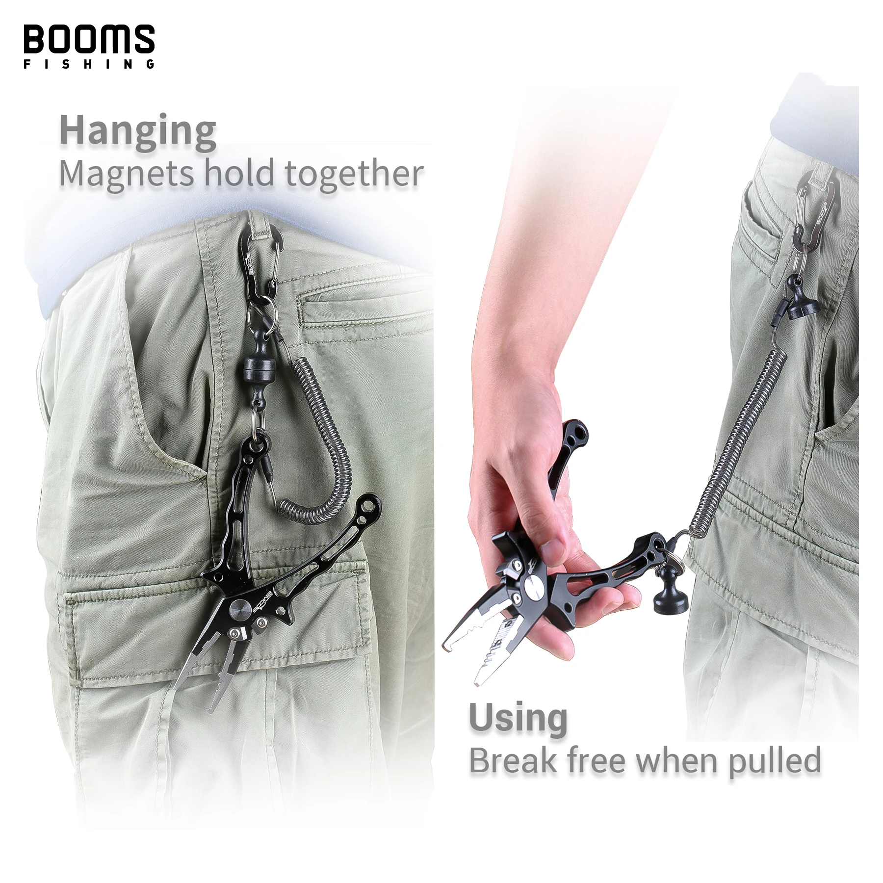 Fishing Tools Fishing Accessories Fishing Tool Fishing Tackle Booms Fishing MRC Magnetic Release Clip Net Holder with Fishing Tool Coiled Lanyard 1.5m Black