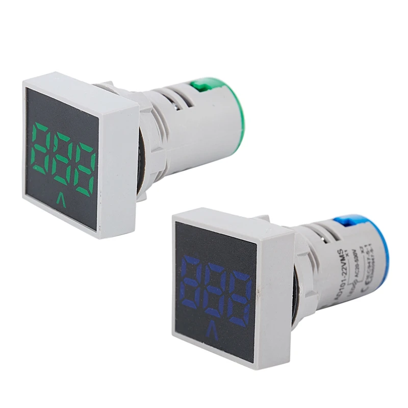 New2Pcs 22 мм переменного тока 12-500V Вольтметр квадратный Панель светодиодный цифровой Напряжение метр Индикатор светильник синий& светильник зеленый