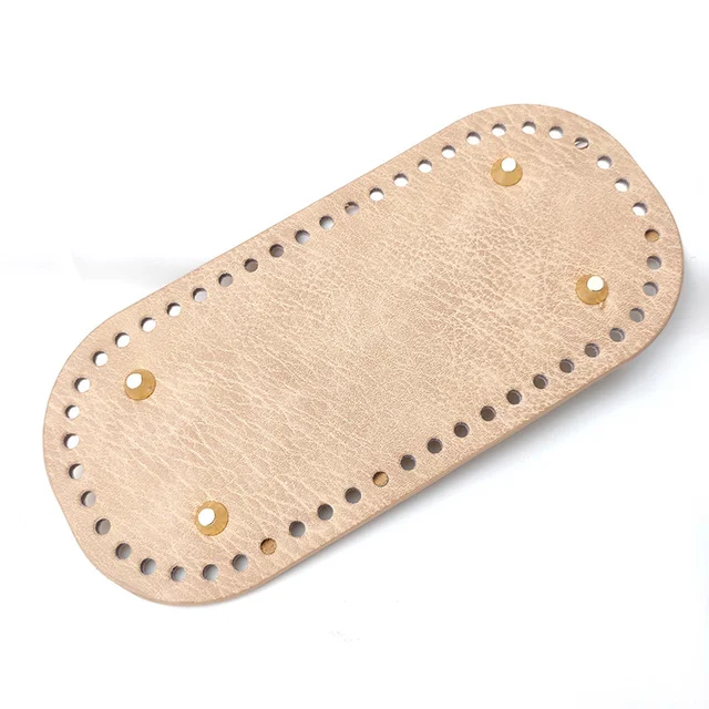 22x10cm Woven Long Bottom for Knitted Bag PU Leather Bag Accessories Handmade Bottom With 52Holes DIY Crochet Bag Bottom khaki 2
