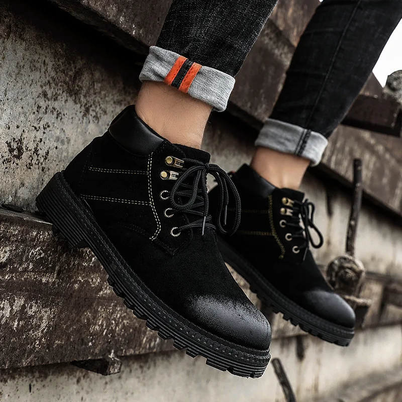 Для мужчин Высокие ботинки из PU-кожи сапоги upper boots модные осень-зима Топ Брендовые ботильоны на шнуровке Мужская обувь повседневные ботинки