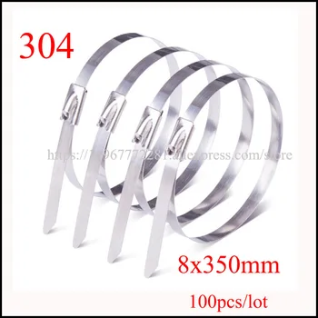 

100PCS/lot cable tie 304 self-locking stainless steel tie tape 8*350mm cable metal insert tie tape plastic Marine transport