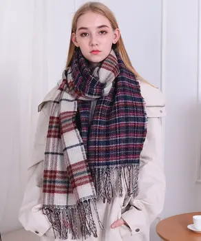 

New double-sided double-color checked scarf imitating cashmere warm shawl neck in autumn and winter in Europe and America