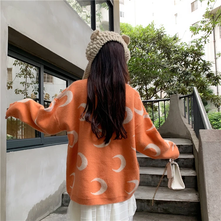 Neploe Pull Femme Новые повседневные джемперы с Луной для женщин милый трикотаж корейские свитера с длинными рукавами и пуловеры 54104