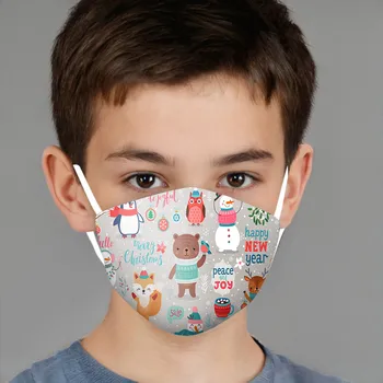 

5PCS Christmas Cartoon Face Mask Children Kids Reusable Washable Fabric Mask Breathable Adjustable Face Cover Xmas Mascarilla