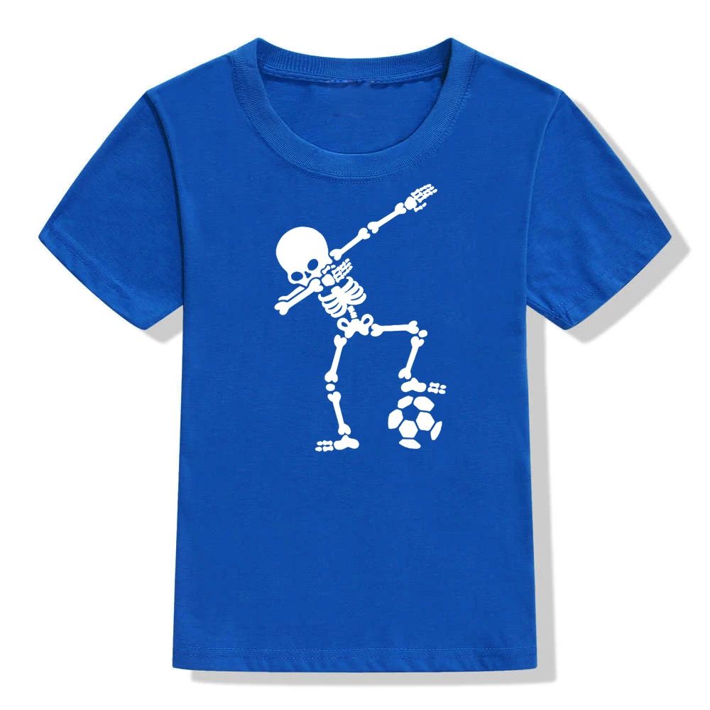 Детская футболка с принтом скелета и футбола, летняя модная детская одежда, футболки с короткими рукавами для маленьких мальчиков и девочек