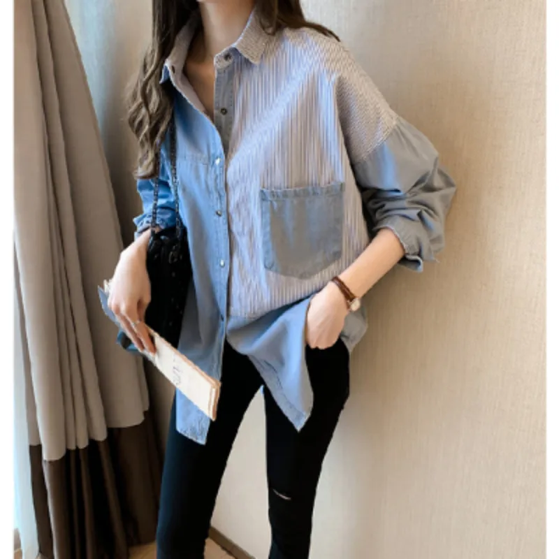 2021 Весна Новый camisa джинсы feminina рубашка хлопок женский с длинным рукавом женские