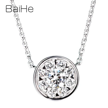 شراءBAIHE الصلبة 18K الذهب الأبيض 0.33ct جولة الماس الطبيعي غرامة مجوهرات المرأة العصرية الزفاف قطعة رائعة من الماس القلائد المستديرة