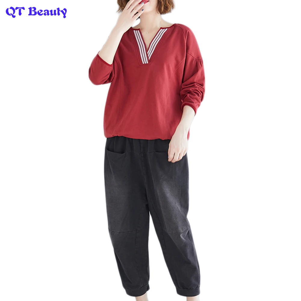 

New 2019 Autumn Art Large Size Long Sleeve Student Adult Woman T-Shirt Casual Comfortable Cotton Shirt Bottoming Girl Shirt
