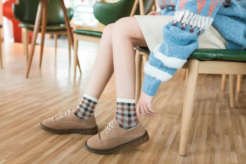 Осенне-зимняя обувь стиль женские носки без пятки в Корейском стиле в студенческом стиле Британский сетки в винтажном стиле, в стиле «Джокер» стек Носки Happy Носки