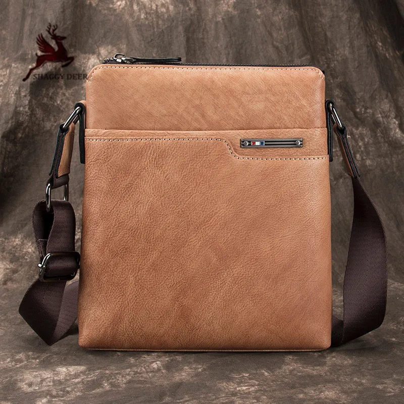 

Square Simple Western style First layer leather Business shoulder Bags High Quality Men casual Briefcase