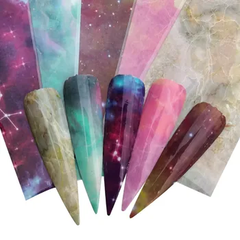 

FWC 5PCS Colorful Flowers/Butterfly Stickers On Nails Foil Transfer Starry Sky Summer Sliders For Manicure Nail Art Decals