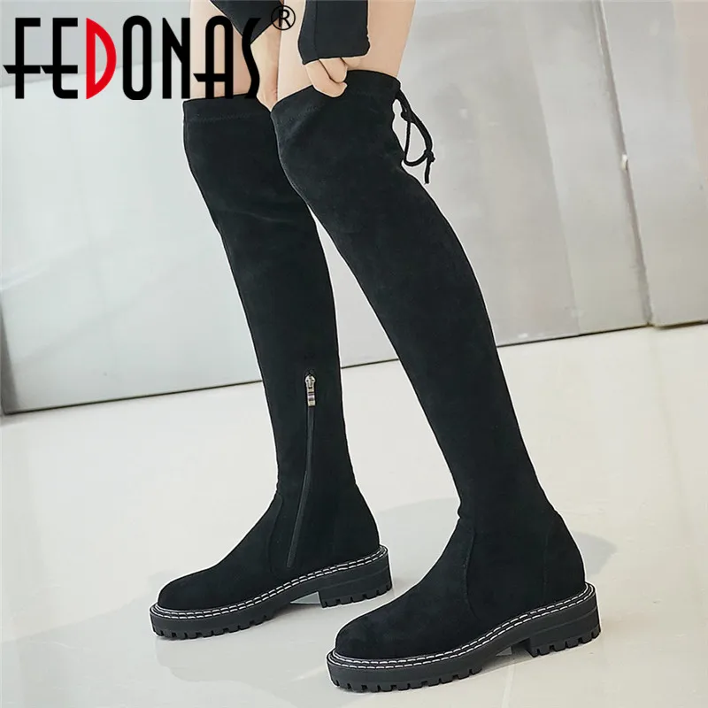 

FEDONAS Slim Women Flock Over The Knee High Boots Winter Warm High Heels Sexy Riding Boots Night Club Shoes Woman Long Boots