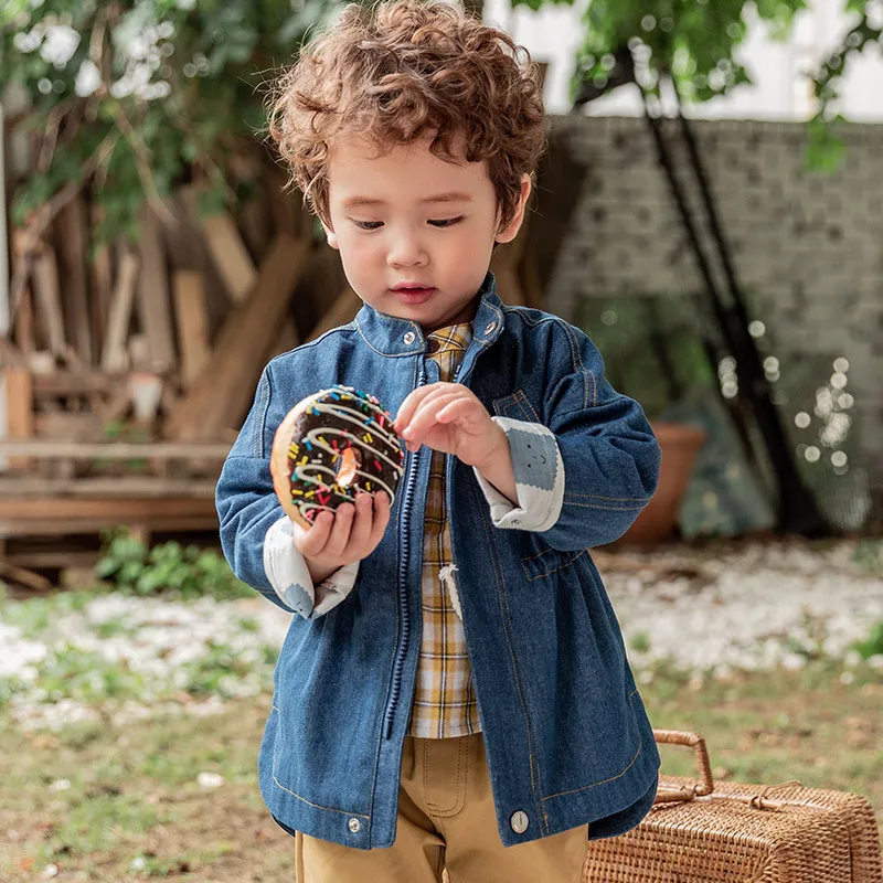 

Babe Progenitor South Korea Childrenswear Autumn New Style Pure Cotton Children Cowboy Jacket Male Baby Handsome Fashion-Style T