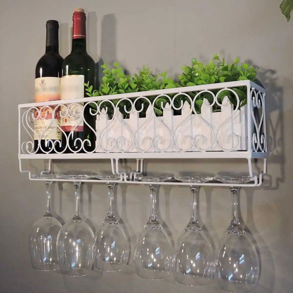 Comprar Estante de vino de Metal con soportes para botellas organizador de pared estante de almacenamiento de vidrio colgante de Decoración de cocina para el hogar