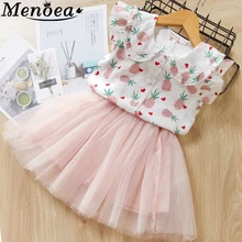 Menoea для девушек комплекты новое летнее изящное платье принцессы для девочек без рукавов с узором из ананасов рубашка+ газовое Сетчатое платье 2 шт. Детские костюмы
