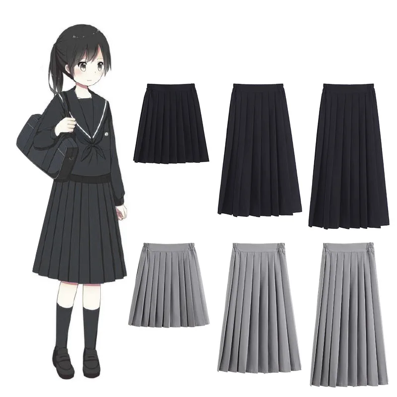 

Japanese School Uniforms for Girls Solid Color Pleated JK Suit Black Grey High School Student Girls Academy Style Bottoms
