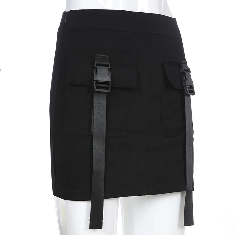 April MOMO летняя черная юбка с высокой талией юбки Харадзюку Женская Повседневная Корейская короткая юбка с карманами Готическая