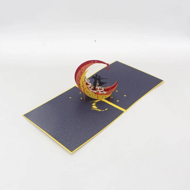  3D Handmade Moonlight Heart Lover Paper Invitation Greeting Cards Wedding Party PostCard Valentine' - 4000314493526