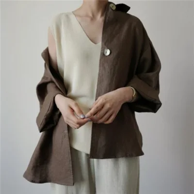 

2019 Autumn And Winter New Style South Korea Loose-Fit Flax Shirt Coat
