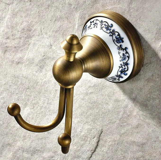 Antique Brass Towel Ring Toilet Paper Holder ​Porcelain Base Coat Hook Wall Mounted Robe Hook Bathroom Accessories LJ004