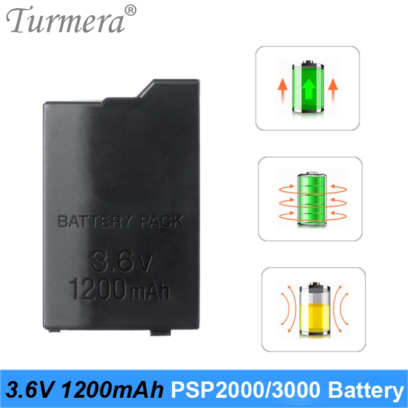 Turmera 1200mAh 3.6V Lithium Li-ion Rechargeable Battery Pack Replacement for PSP-2000 PSP-3000 in Series of 3001 3004 3008 2004 03