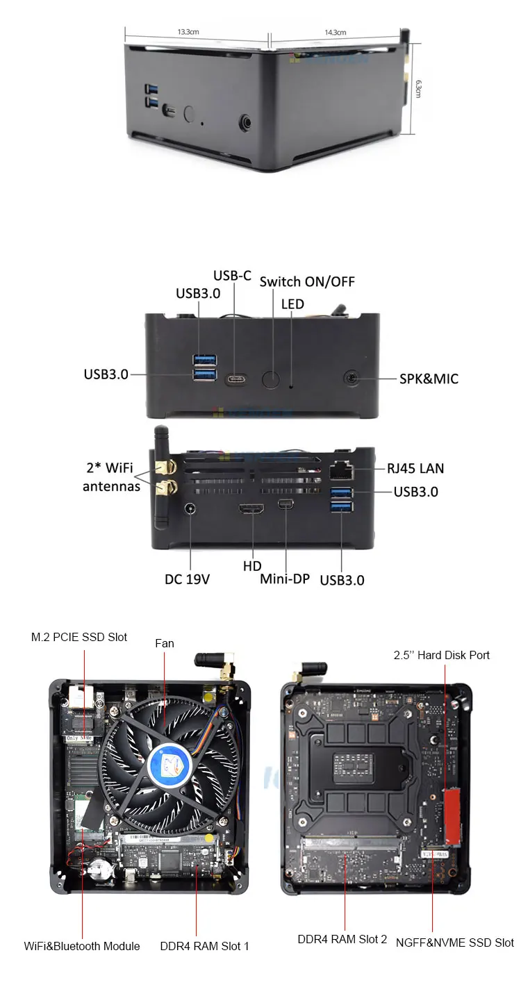 VENOEN Мини ПК Intel Core Xeon E-2176M i7 8750H 8850H i5 8300H 2* ddr4 802.ac 2,4G/5G WiFi с Мини DP type-C прочный компьютер