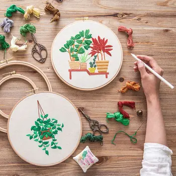 

DIY Handmade Material Package Plant Embroidery Beginner Kit Color Line Tool Kit DIY Stamping Embroidery Starter