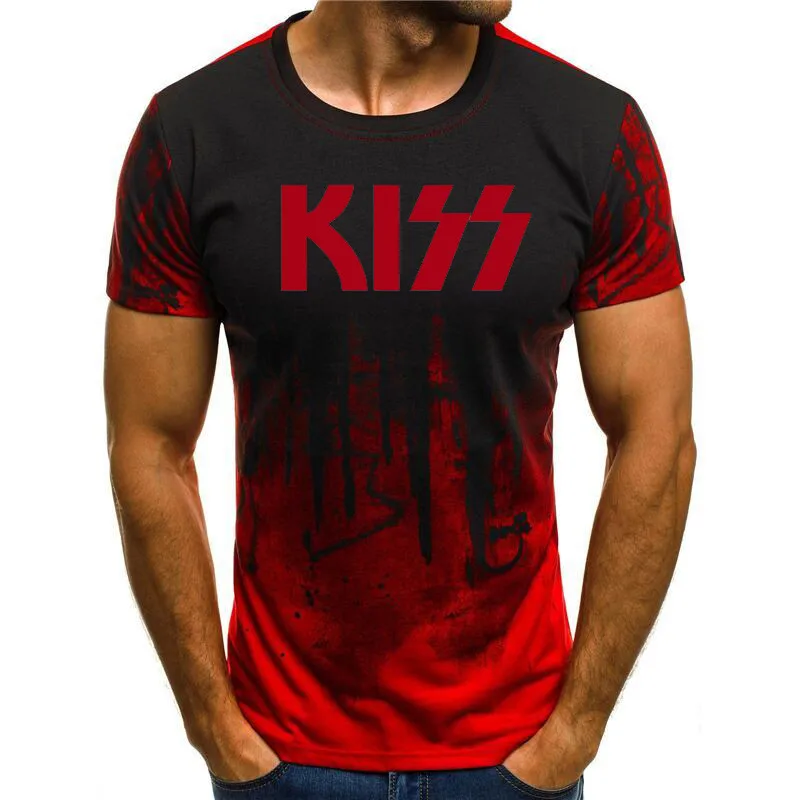 Популярная новинка 2020 простая футболка kiss с надписью летняя Красная коротким