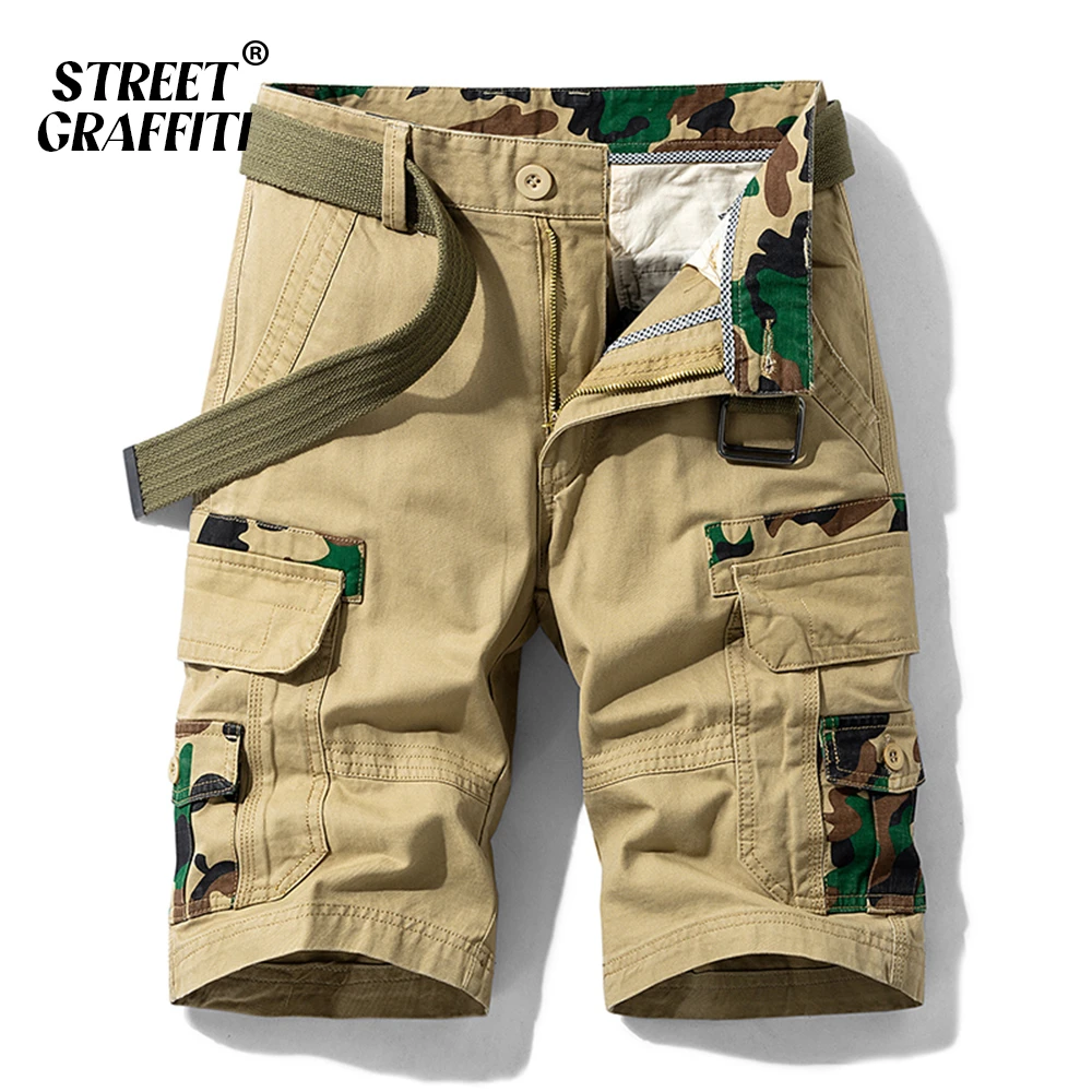 Pantalones cortos Cargo para hombre, Bermudas de algodón, pantalones vaqueros de camuflaje, con múltiples para primavera y verano|Pantalones cortos| - AliExpress