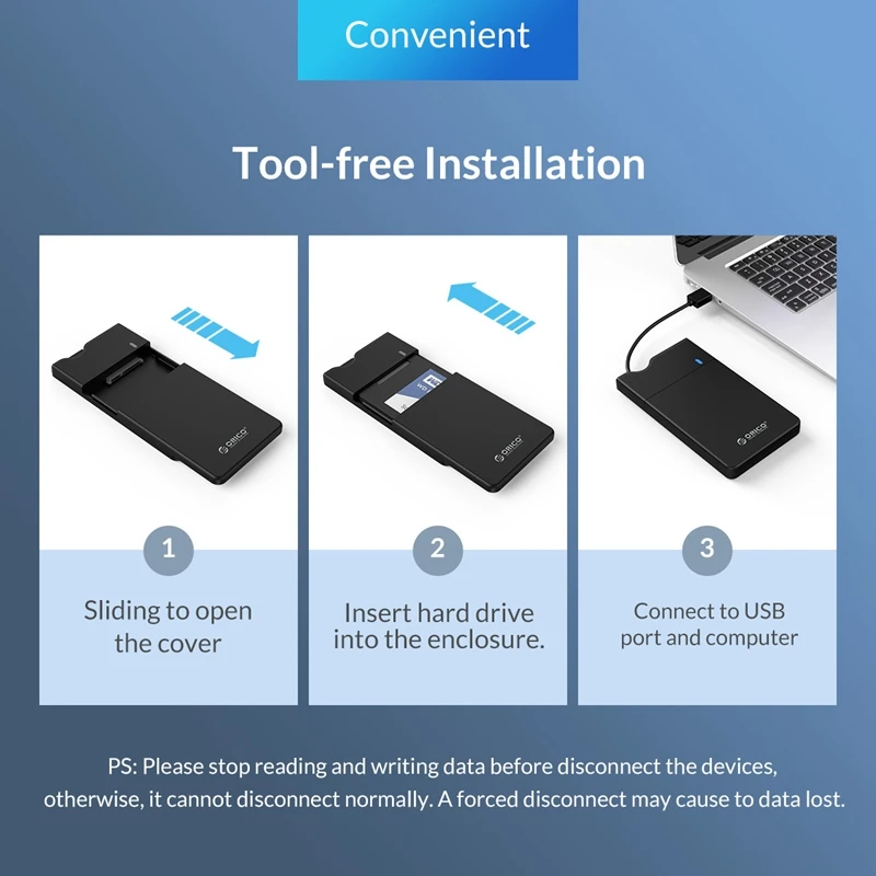 Чехол ORICO 2,5 дюйма для жесткого диска SATA-USB 3,0, корпус для жесткого диска со встроенным кабелем для передачи данных, поддержка 4 ТБ, внешний чехол для жесткого диска SSD