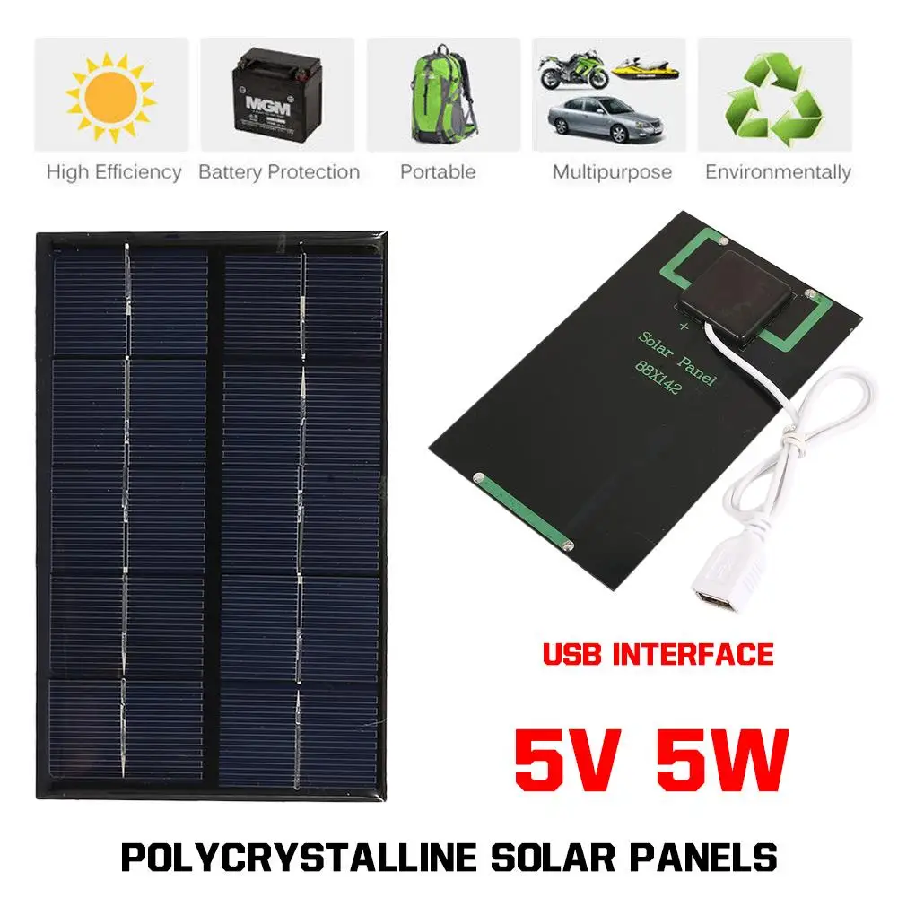 

5W 5V Portable USB Solar Panel Solar Generator Solar Charger Pane Camping Tablet Travel Climbing Mobile Phone Outdoor