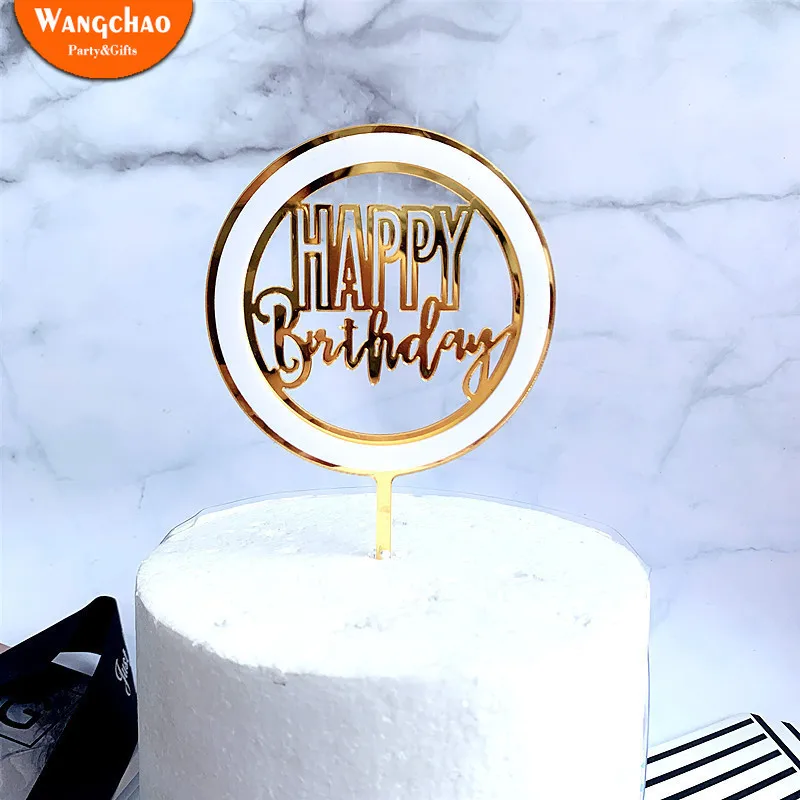 

10cm Multicolored Double Layers Round Acrylic Happy Birthday Cake Topper Kids Favors Cupcake Topper Party Supplies