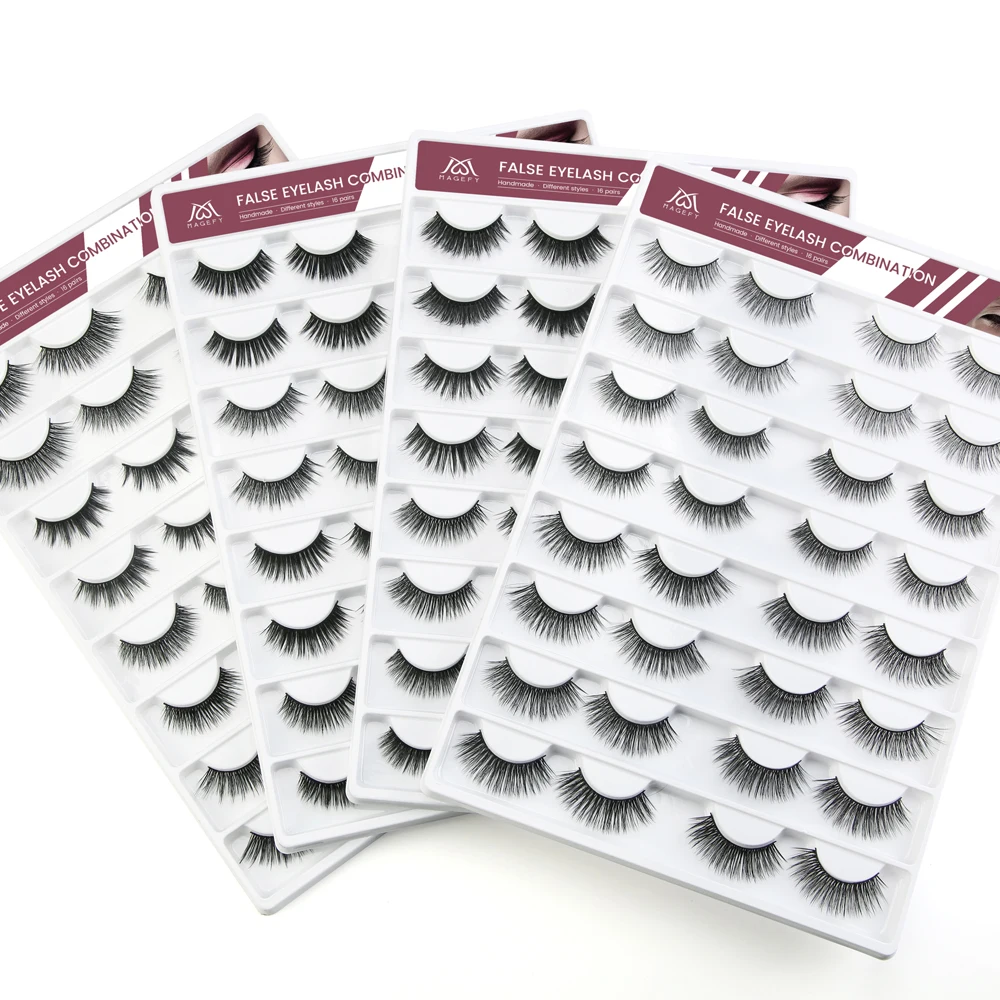 MAGEFY 16 Pair Multipack 3D Soft Mink Hair False Eyelashes Handmade Wispy Fluffy Long Lashes Natural Eye Makeup Tools | Красота и