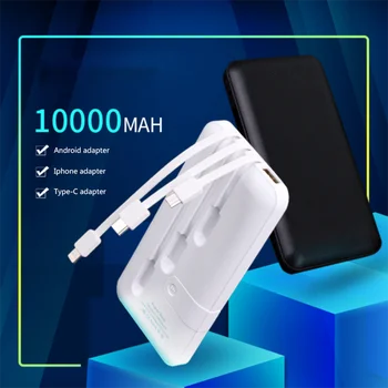 

Portable Power Bank 10000 mAh Fast Charger Poverbank Built in 3 Cables External Battery Charger For iPhone Xiaomi Mi Samsung