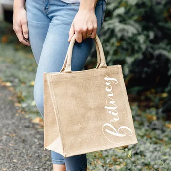 

Customized any name Burlap Bridesmaid Bag Beach Tote Bags Personalized Bridal honeymooning Tote Bag Beach totes proposal gifts