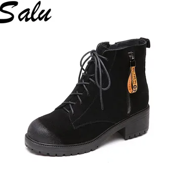 

Salu Winter Warm Suede Leather Punk Short Snow Boots Woman Lace Up Low Heels Women Ankle Boots Party Shoes Woman
