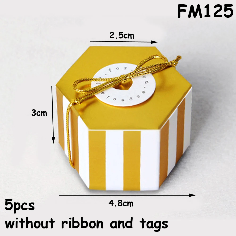 5 шт. мини золотая полоса в горошек Подарочная коробка Шестигранная Свадебная коробка конфет бронзовая коробка конфет упаковка для выпечки Свадебные украшения для вечеринки - Цвет: FM125