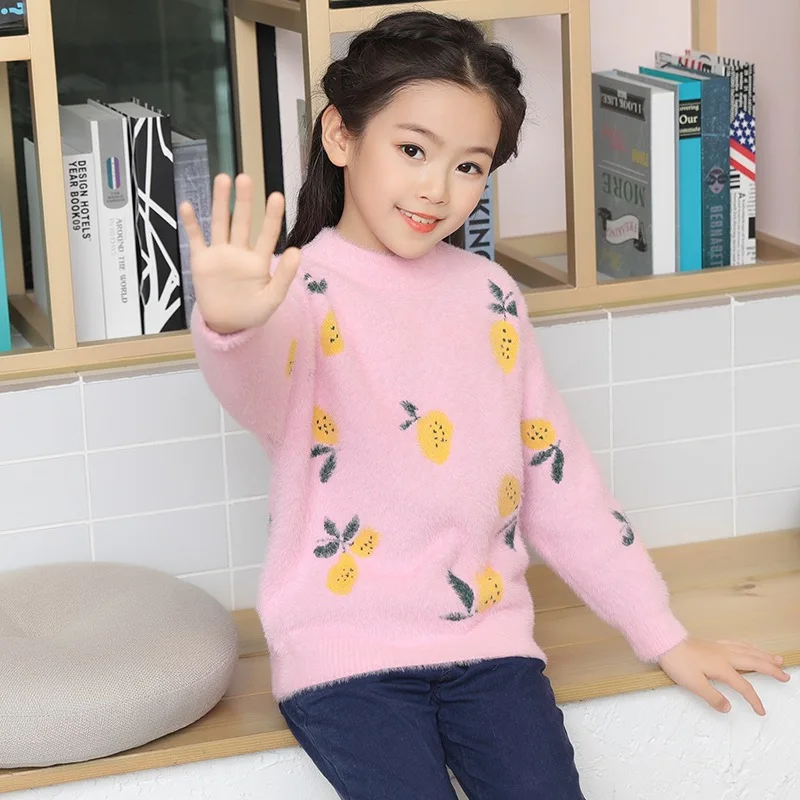 Детский свитер, осенняя Новинка, стильное Норковое кашемировое пальто, толстый свитер для девочек, корейский стиль, западный стиль