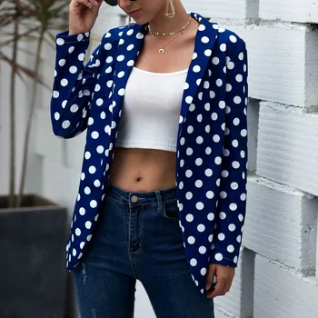 

Women's Polka Dot Print Blazer Fashion Long Sleeve Jacket Autumn Winter Ladies Office Wear Coat Small Suit Cardigan 1