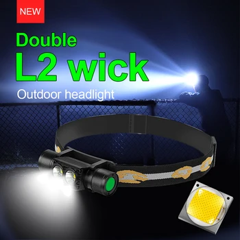 

Double L2 wick Powerful Mini Headlamp Rechargeable USB Led Headlight Head Flashlight Fishing Head Lamp 18650 Waterproof Portable