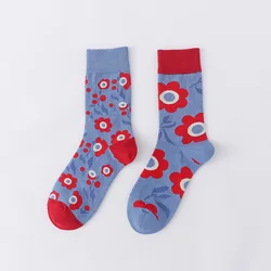 Trendy Pure Cotton High Tube Socks with Creative Cartoon Floral Design - One Size (1)