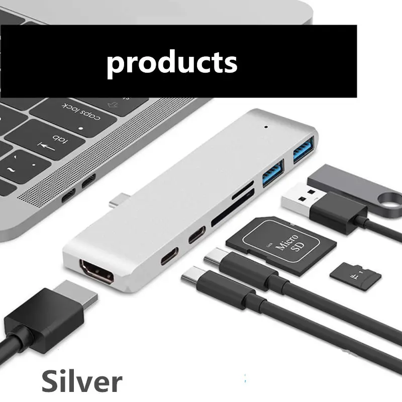 Silver Док-станция с разъемом USB 3,0, док-станция для ноутбука, HDMI 4 K, HD кабель, usb-C, PD, зарядка, SD, TF, кард-ридер для samsung, huawei, iMacBook - Цвет: Silver