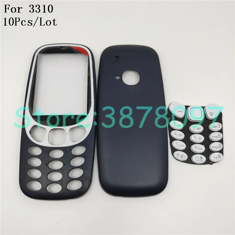 10 шт./лот, полный корпус для Nokia 3310, лицевая рамка, чехол для батареи с клавиатурой