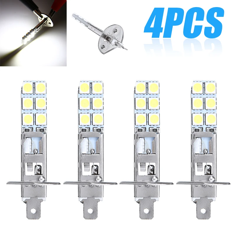 4 шт. H1 супер белый 6000K 55W 12 SMD 5050 светодиодный свет фар COB Светодиодный Hi/короче