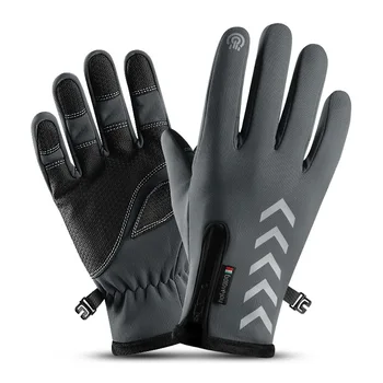 

Men Women Cycling Gloves Autumn Winter Waterproof Slip Five Finger Touch Screen Night Riding Running Reflective Strip Gloves XXL