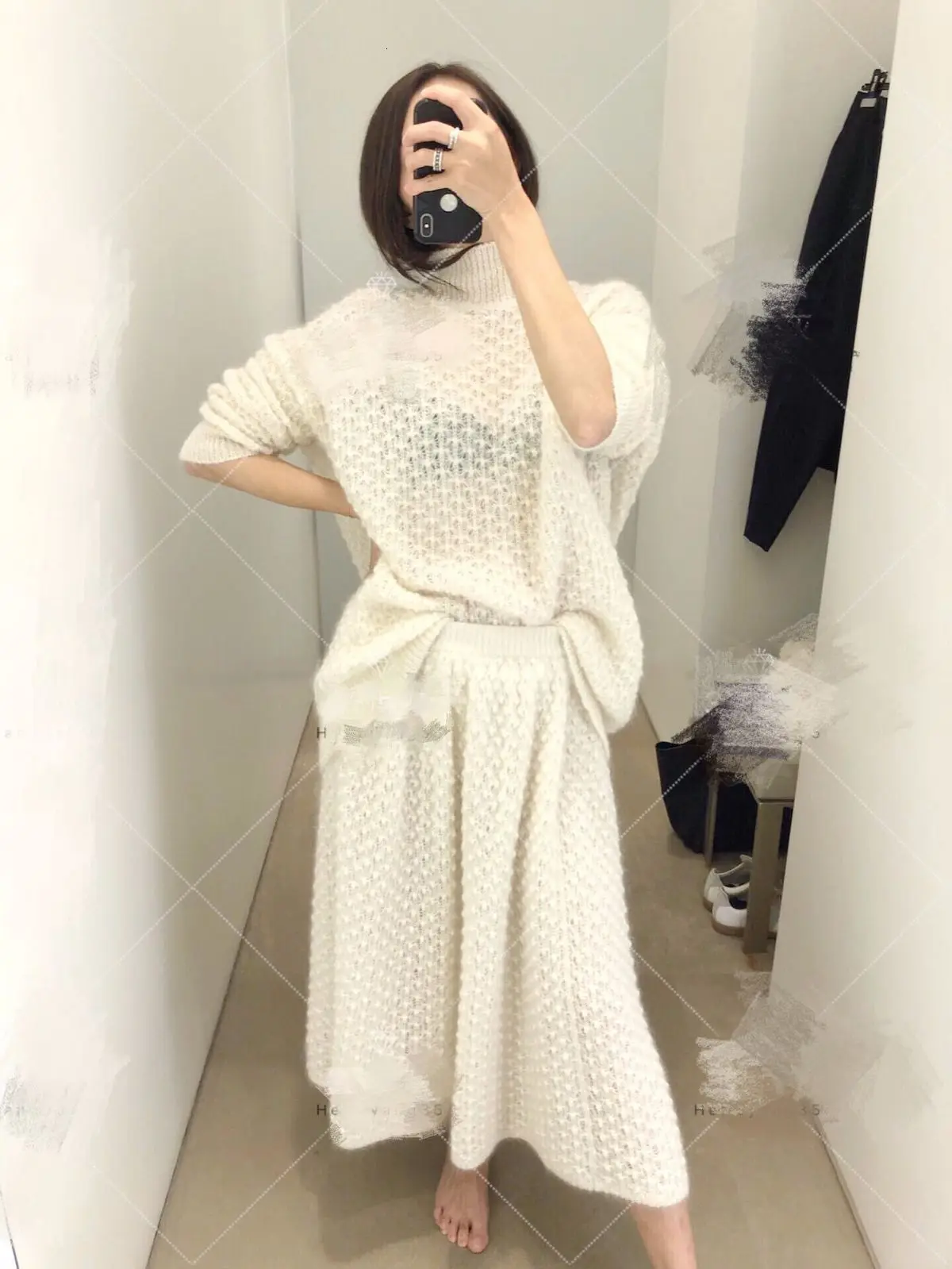white SHENGPALAE новые весенние белые корейские модные комплекты с круглым воротником и длинным рукавом, открытая большая юбка, свободный Женский комплект FF817 - Цвет: white