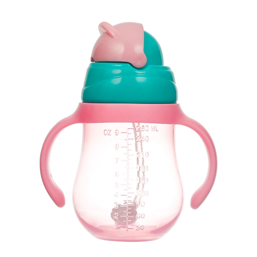 Pink 260ML 260, 330 мл, детская чашка, милая, для детей, для обучения питьевой воде, с соломенной ручкой, бутылка для обучения питанию, для школы, бутылочки для молока - Цвет: Pink 260ML