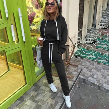 

2020 Autumn Tracksuit Long Sleeve Thicken Hooded Sweatshirts 2 Piece Set Casual Sport Suit Women Tracksuit Set Ropa Mujer